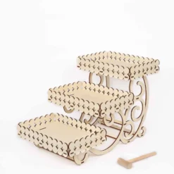 3-Tier Natural Wooden Laser Cutout Riser Serving Tray Platter, Rectangular Dessert Display Stand 22" -Home Decor Promotional Store CAKE WOD012 NAT 99