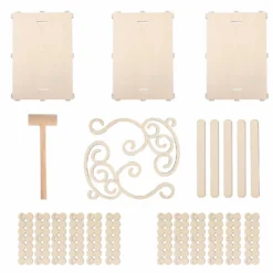 3-Tier Natural Wooden Laser Cutout Riser Serving Tray Platter, Rectangular Dessert Display Stand 22" -Home Decor Promotional Store CAKE WOD012 NAT D06