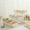 3-Tier Natural Wooden Laser Cutout Riser Serving Tray Platter, Rectangular Dessert Display Stand 22"