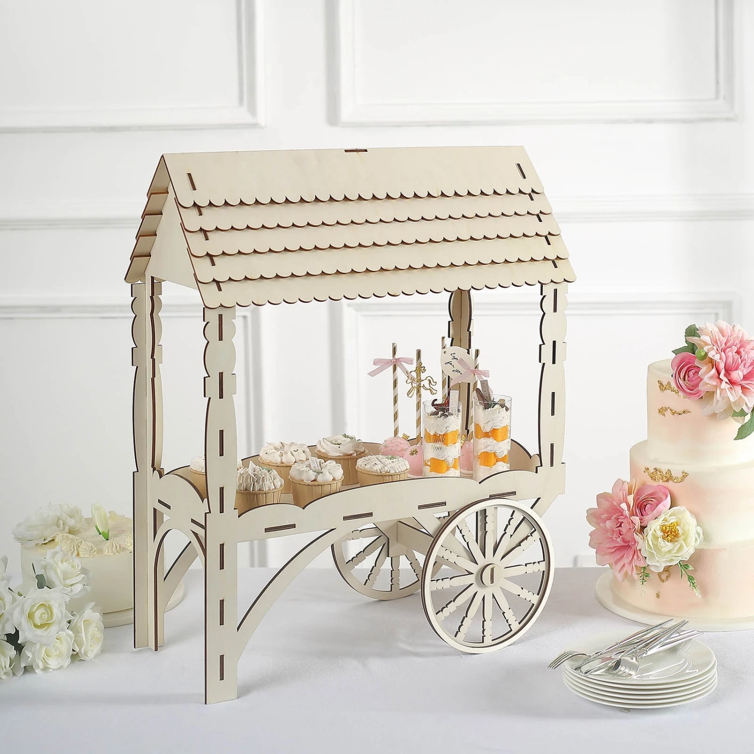 Mini Natural Wooden Tabletop Dessert Display Sweet Stall, Candy Cart Stand 25" 2 Mini Natural Wooden Tabletop Dessert Display Sweet Stall, Candy Cart Stand 25" - Image 2