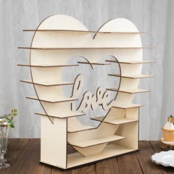 Heart Shaped 8-Layer Double Sided Wooden Dessert Display Stand, Natural "Love" Table Shelf Rack 26" -Home Decor Promotional Store CAKE WOD015 NAT D03
