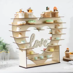 Heart Shaped 8-Layer Double Sided Wooden Dessert Display Stand, Natural "Love" Table Shelf Rack 26" -Home Decor Promotional Store CAKE WOD015 NAT D06