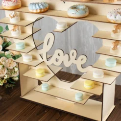 Heart Shaped 8-Layer Double Sided Wooden Dessert Display Stand, Natural "Love" Table Shelf Rack 26" -Home Decor Promotional Store CAKE WOD015 NAT D09