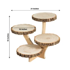 4-Tier Natural Farmhouse Style Wood Slice Pedestal Riser, Rustic Dessert Display Stand 15" Tall -Home Decor Promotional Store CAKE WOD016 10 NAT 98