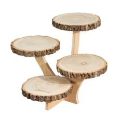 4-Tier Natural Farmhouse Style Wood Slice Pedestal Riser, Rustic Dessert Display Stand 15" Tall -Home Decor Promotional Store CAKE WOD016 10 NAT 99
