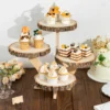 4-Tier Natural Farmhouse Style Wood Slice Pedestal Riser, Rustic Dessert Display Stand 15" Tall