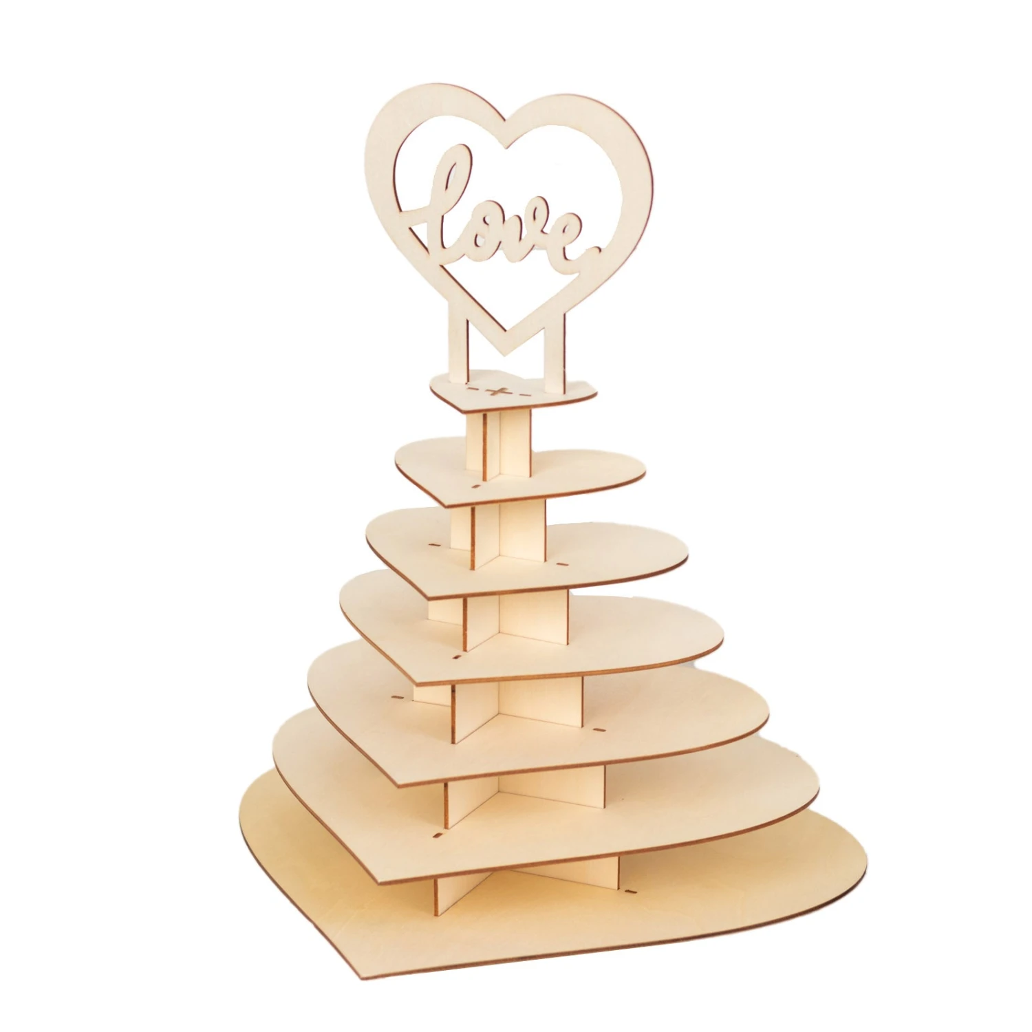 7-Tier Natural Wooden Heart Chocolate Display Stand With "Love" Topper, 16" DIY Dessert Table Tower Rack 3 7-Tier Natural Wooden Heart Chocolate Display Stand With "Love" Topper, 16" DIY Dessert Table Tower Rack - Image 3