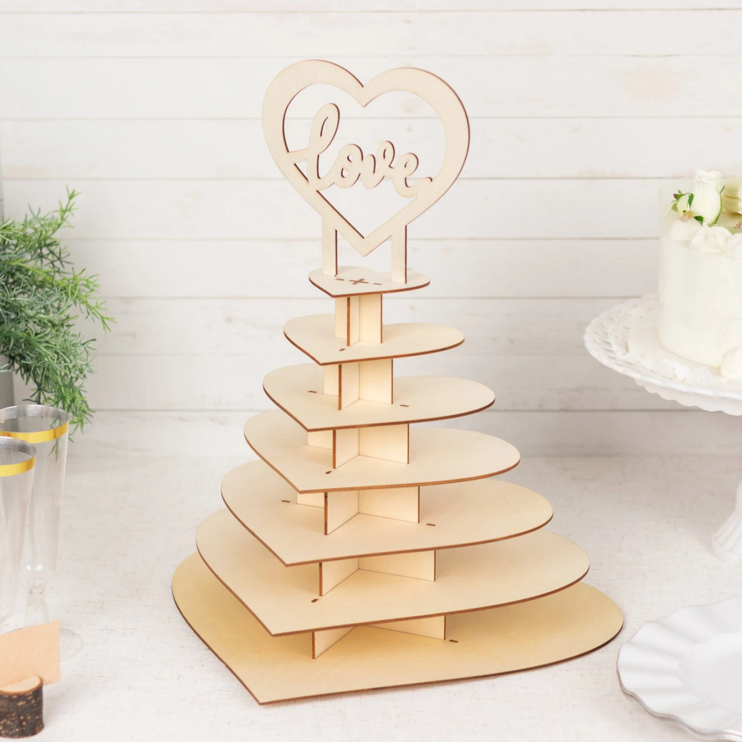 7-Tier Natural Wooden Heart Chocolate Display Stand With "Love" Topper, 16" DIY Dessert Table Tower Rack 6 7-Tier Natural Wooden Heart Chocolate Display Stand With "Love" Topper, 16" DIY Dessert Table Tower Rack - Image 6