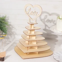 7-Tier Natural Wooden Heart Chocolate Display Stand With "Love" Topper, 16" DIY Dessert Table Tower Rack 23 7-Tier Natural Wooden Heart Chocolate Display Stand With "Love" Topper, 16" DIY Dessert Table Tower Rack -Home Decor Promotional Store CAKE WOD017 15 NAT D06