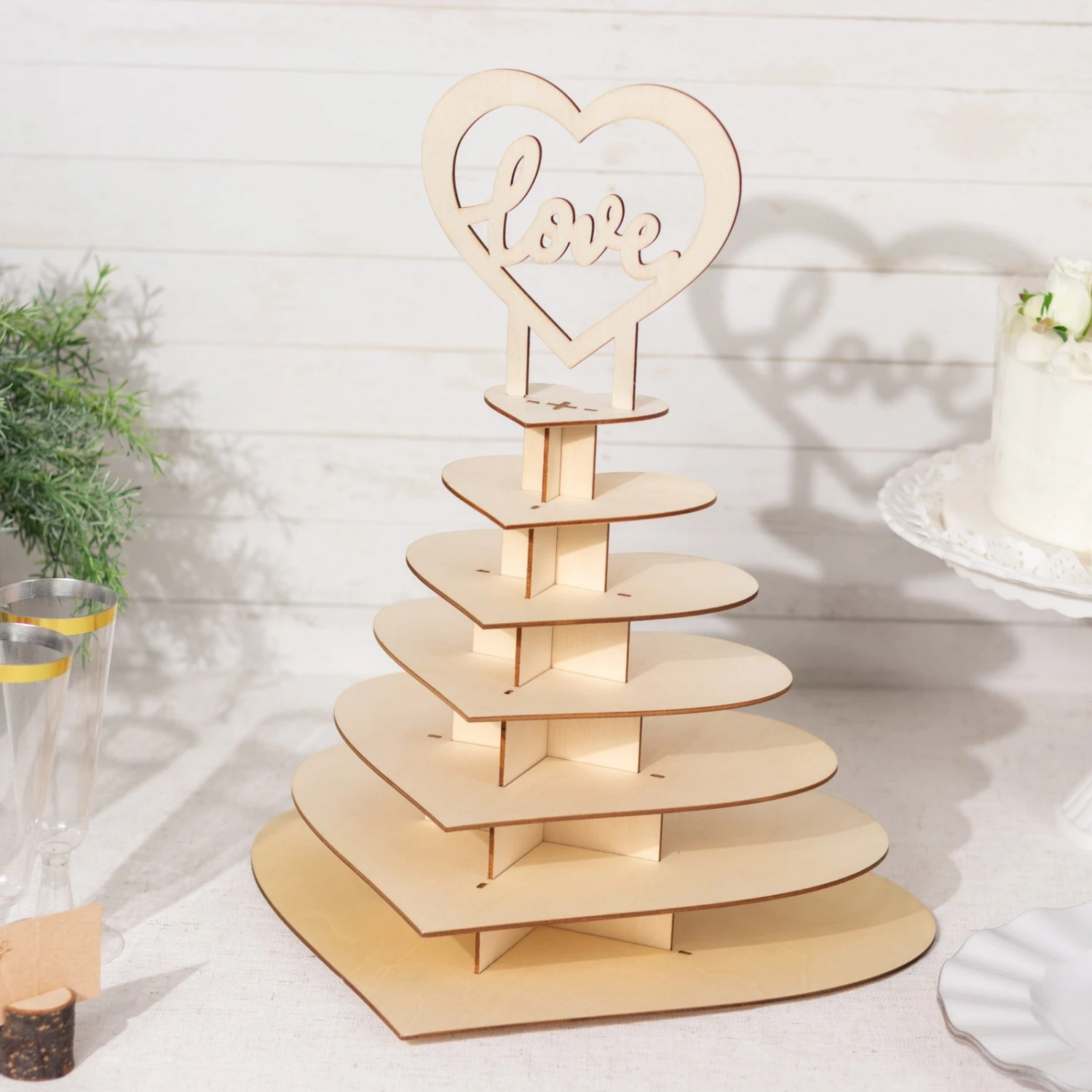 7-Tier Natural Wooden Heart Chocolate Display Stand With "Love" Topper, 16" DIY Dessert Table Tower Rack 9 7-Tier Natural Wooden Heart Chocolate Display Stand With "Love" Topper, 16" DIY Dessert Table Tower Rack - Image 9