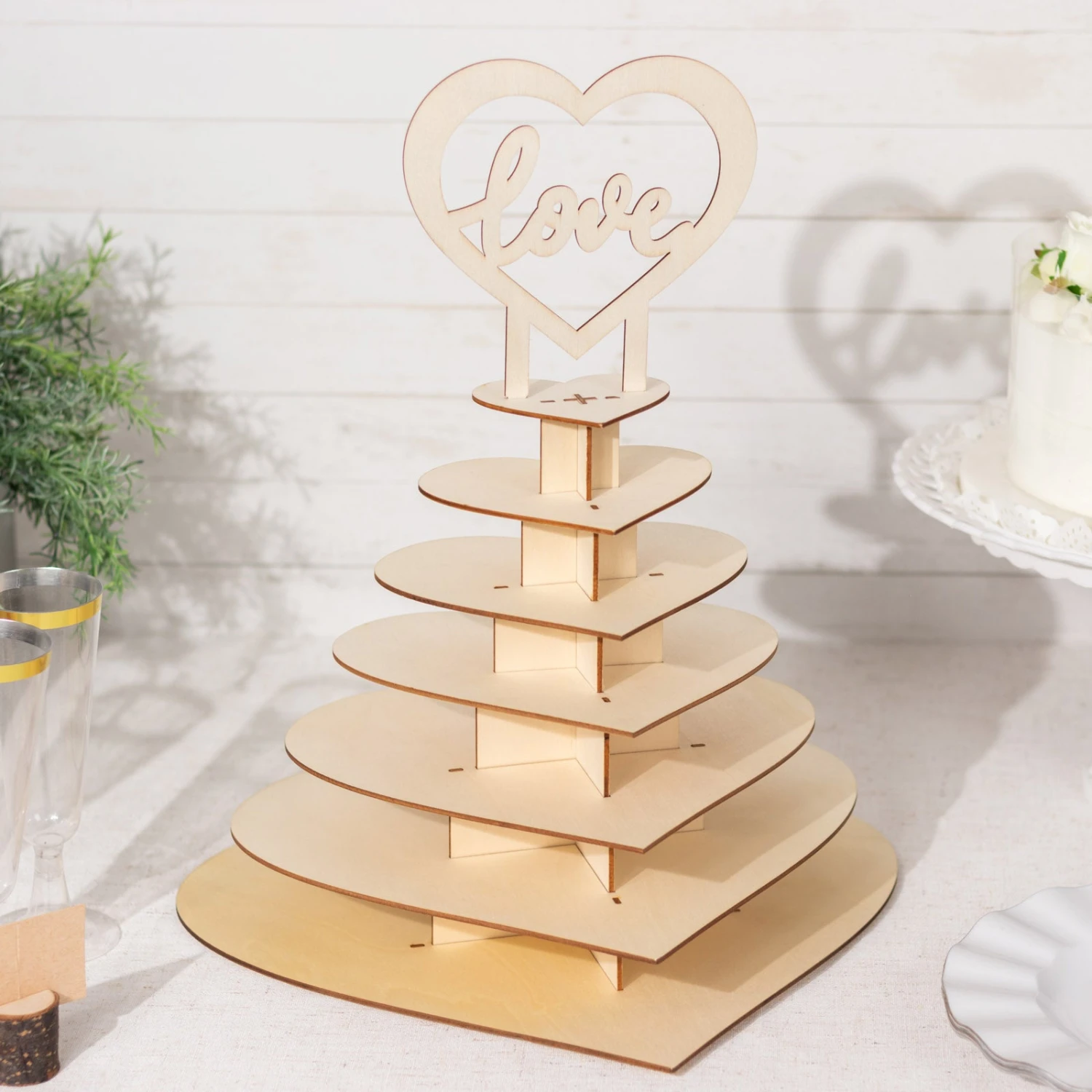 7-Tier Natural Wooden Heart Chocolate Display Stand With "Love" Topper, 16" DIY Dessert Table Tower Rack 11 7-Tier Natural Wooden Heart Chocolate Display Stand With "Love" Topper, 16" DIY Dessert Table Tower Rack - Image 11