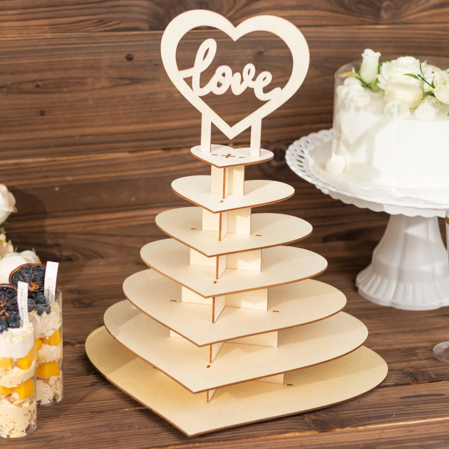 7-Tier Natural Wooden Heart Chocolate Display Stand With "Love" Topper, 16" DIY Dessert Table Tower Rack 12 7-Tier Natural Wooden Heart Chocolate Display Stand With "Love" Topper, 16" DIY Dessert Table Tower Rack - Image 12