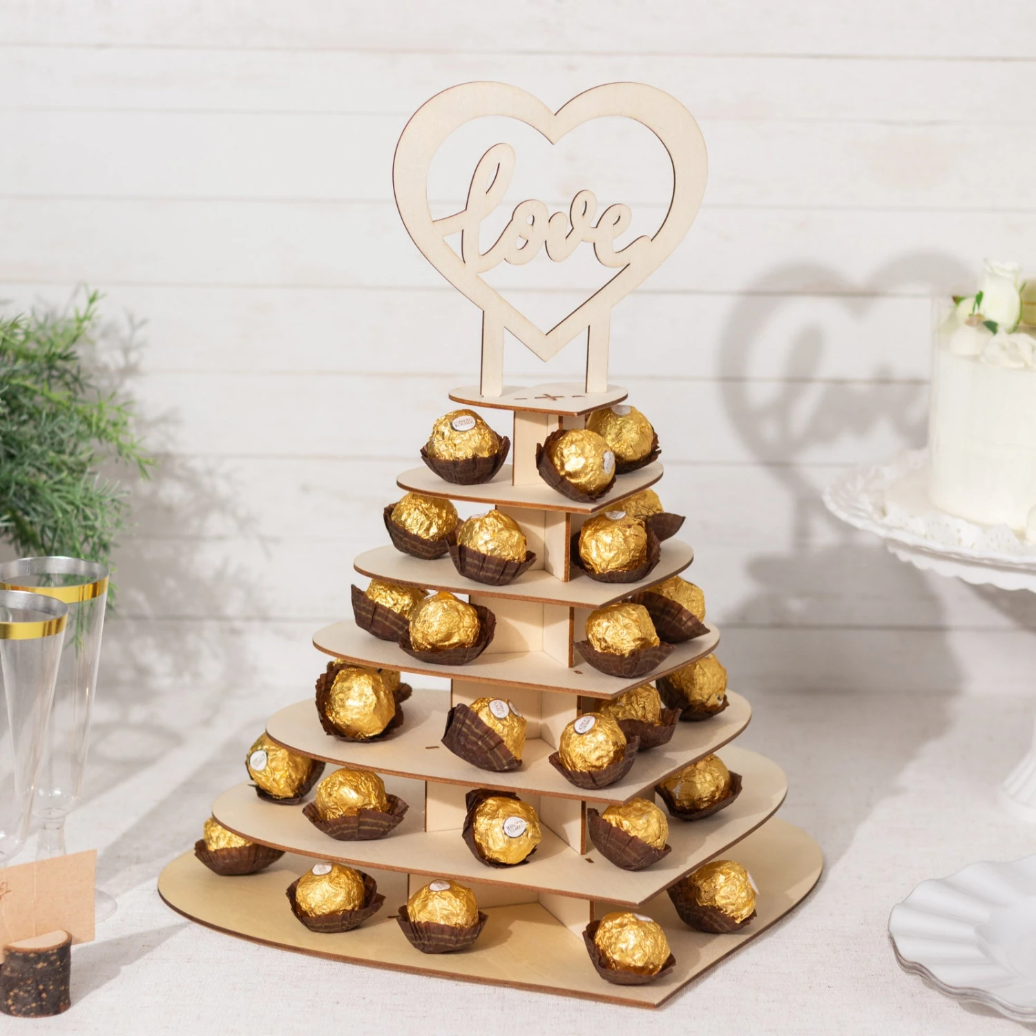 7-Tier Natural Wooden Heart Chocolate Display Stand With "Love" Topper, 16" DIY Dessert Table Tower Rack 1 7-Tier Natural Wooden Heart Chocolate Display Stand With "Love" Topper, 16" DIY Dessert Table Tower Rack