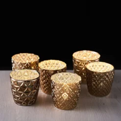6 Pack Glass Votive Candle Holders, Tealight Candle Holders - Assorted Geometric Designs 3" -Home Decor Promotional Store CAND HOLD 001 S GOLD D03.progressive b7701054 7cfd 4de6 9319 018c0d92956f