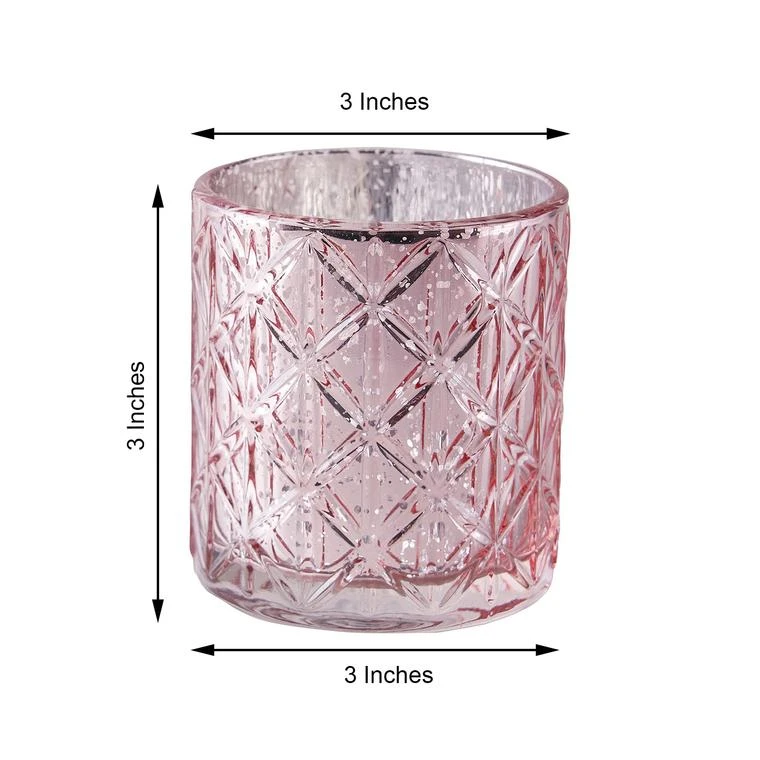 6 Pack Shiny Mercury Glass Candle Holders, Votive Tealight Holders - Geometric Design 3" 5 6 Pack Shiny Mercury Glass Candle Holders, Votive Tealight Holders - Geometric Design 3" - Image 5