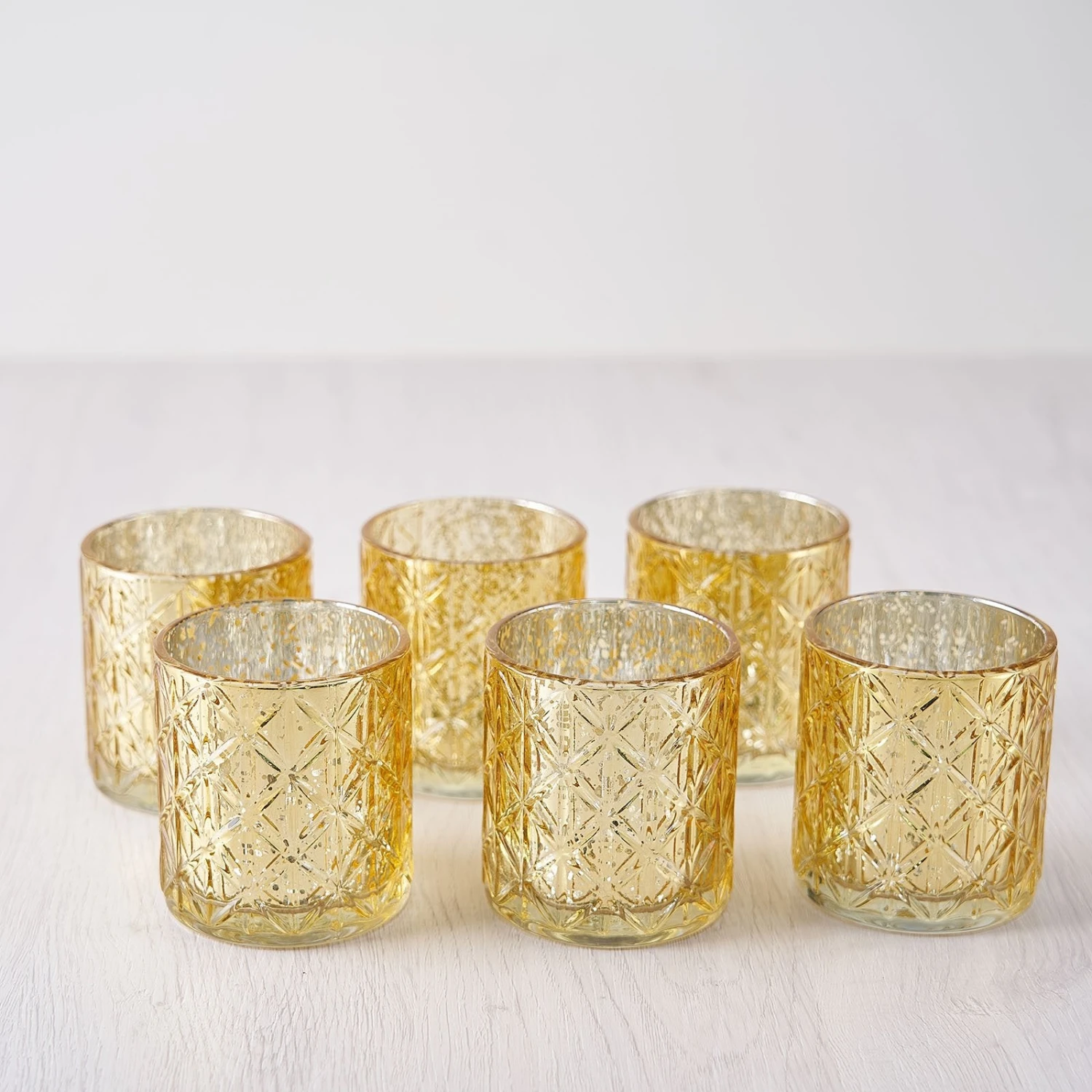 6 Pack Shiny Mercury Glass Candle Holders, Votive Tealight Holders - Geometric Design 3" 9 6 Pack Shiny Mercury Glass Candle Holders, Votive Tealight Holders - Geometric Design 3" - Image 9