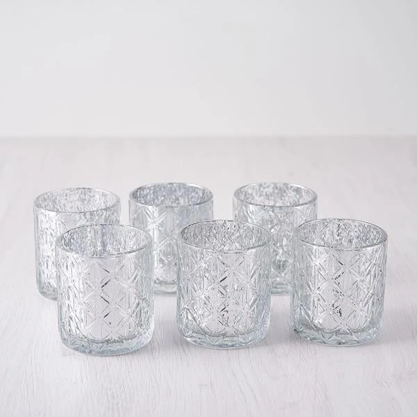 6 Pack Shiny Mercury Glass Candle Holders, Votive Tealight Holders - Geometric Design 3" 17 6 Pack Shiny Mercury Glass Candle Holders, Votive Tealight Holders - Geometric Design 3" - Image 17