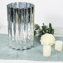 Mercury Glass Hurricane Candle Holder, Cylinder Pillar Vase - Wavy Column Design 9" -Home Decor Promotional Store CAND HOLD 007 L MSILV D07.progressive e50136dc eb0d 4ab3 9fea 7cf6073966db