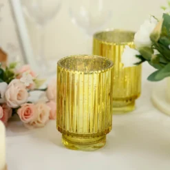 3 Pack Mercury Glass Votive Hurricane Candle Holder, Pillar Vase - Wavy Column Design 5" -Home Decor Promotional Store CAND HOLD 007 M MGOLD D07.progressive e0b13e35 10bd 4265 b8f8 c29960b2d3e4