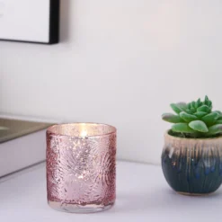 6 Pack | Mercury Glass Palm Leaf Candle Holders, Votive Tealight Holders