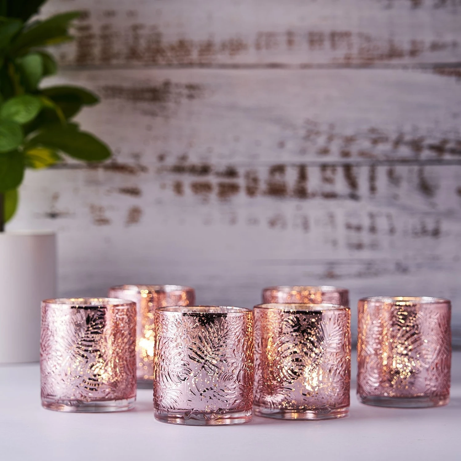 6 Pack | Mercury Glass Palm Leaf Candle Holders, Votive Tealight Holders 16 6 Pack | Mercury Glass Palm Leaf Candle Holders, Votive Tealight Holders - Image 16