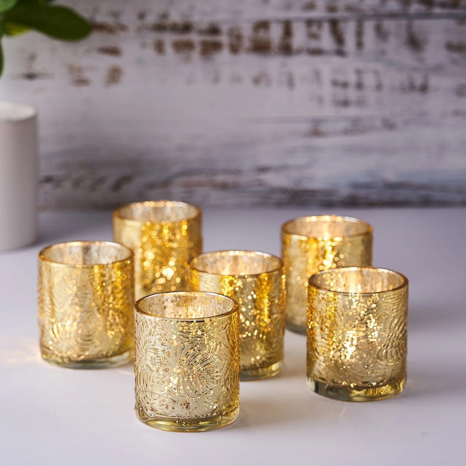 6 Pack | Mercury Glass Palm Leaf Candle Holders, Votive Tealight Holders 14 6 Pack | Mercury Glass Palm Leaf Candle Holders, Votive Tealight Holders - Image 14