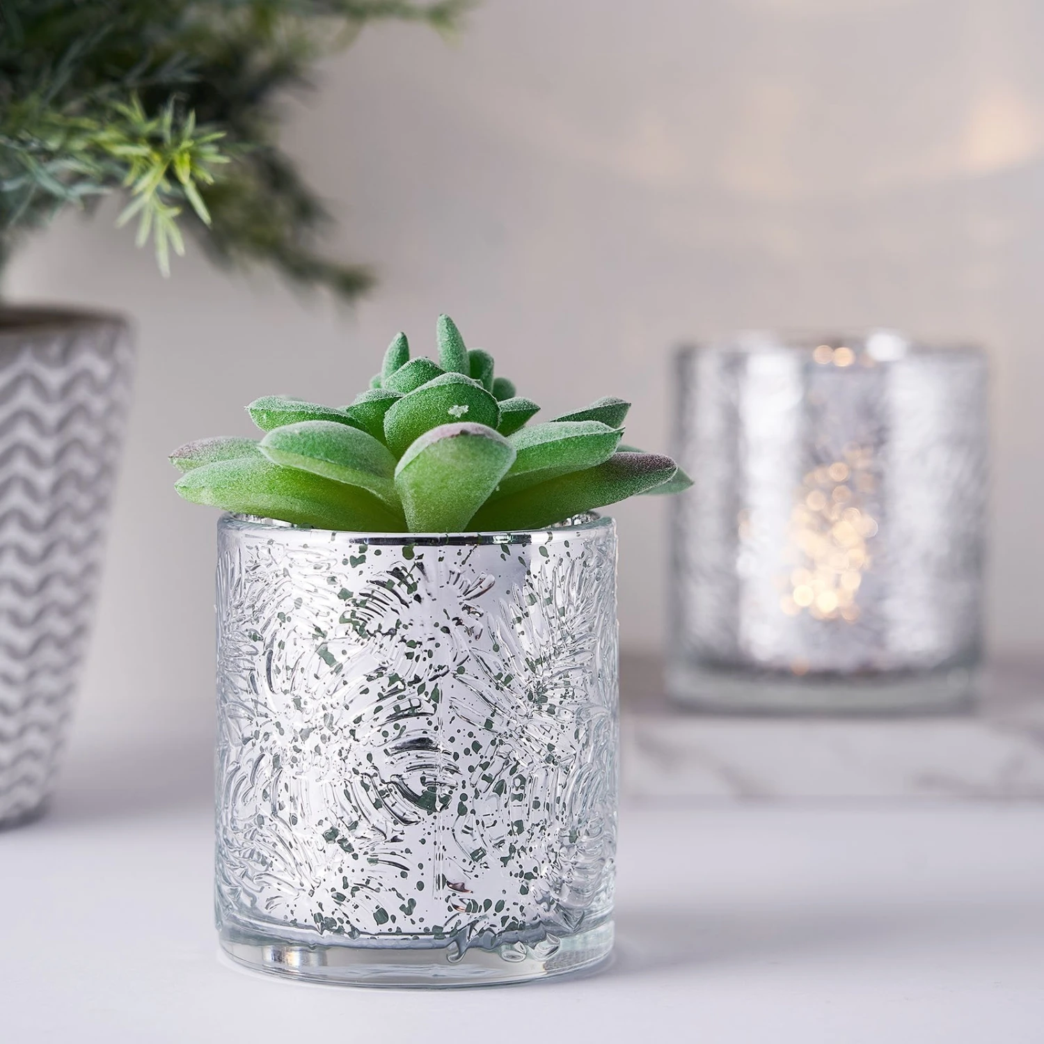 6 Pack | Mercury Glass Palm Leaf Candle Holders, Votive Tealight Holders 5 6 Pack | Mercury Glass Palm Leaf Candle Holders, Votive Tealight Holders - Image 5