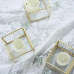 3 Pack Clear Glass Square Tealight Votive Candle Holder Cubes - Stackable With Gold Metal Frame 3" -Home Decor Promotional Store CAND HOLD 011 S CLRGD D03.progressive f240908d 06da 4655 9949 f3657a778b76