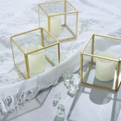 3 Pack Clear Glass Square Tealight Votive Candle Holder Cubes - Stackable With Gold Metal Frame 3" -Home Decor Promotional Store CAND HOLD 011 S CLRGD D04.progressive 799454cd fb78 40da b2e0 591dd2d1e922