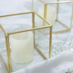 3 Pack Clear Glass Square Tealight Votive Candle Holder Cubes - Stackable With Gold Metal Frame 3" -Home Decor Promotional Store CAND HOLD 011 S CLRGD D05.progressive c29046df c4be 46a2 8dd4 ebbc293d46ad