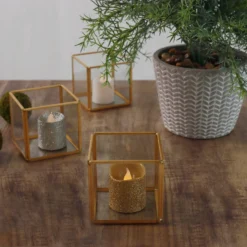 3 Pack Clear Glass Square Tealight Votive Candle Holder Cubes - Stackable With Gold Metal Frame 3" -Home Decor Promotional Store CAND HOLD 011 S CLRGD D07.progressive c79eb281 dffa 4922 b562 505047fcd516
