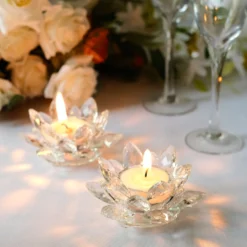 2 Pack Clear Crystal Glass Lotus Flower Votive Candle Holders, Tealight Taper Candle Stands 4.5" 22 2 Pack Clear Crystal Glass Lotus Flower Votive Candle Holders, Tealight Taper Candle Stands 4.5" -Home Decor Promotional Store CAND HOLD 012 S CLR D06