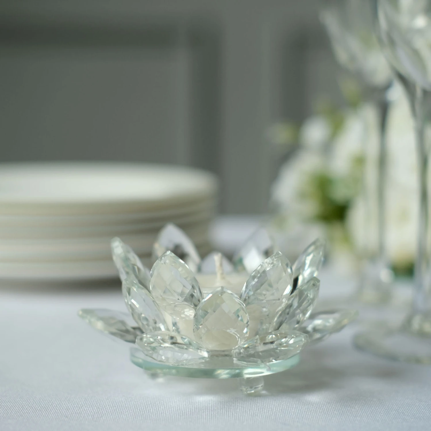 2 Pack Clear Crystal Glass Lotus Flower Votive Candle Holders, Tealight Taper Candle Stands 4.5" 12 2 Pack Clear Crystal Glass Lotus Flower Votive Candle Holders, Tealight Taper Candle Stands 4.5" - Image 12