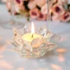 2 Pack Clear Crystal Glass Lotus Flower Votive Candle Holders, Tealight Taper Candle Stands 4.5"