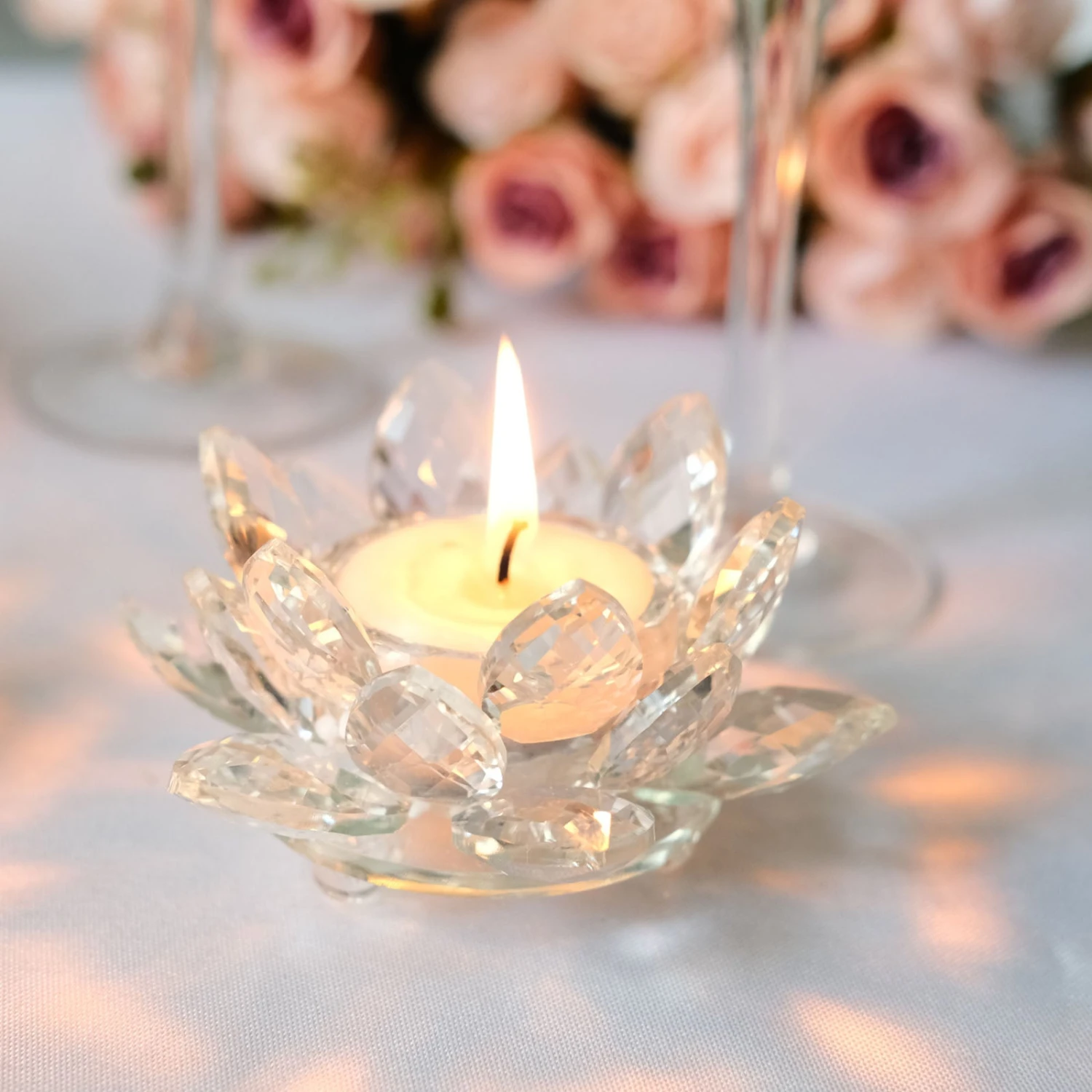 2 Pack Clear Crystal Glass Lotus Flower Votive Candle Holders, Tealight Taper Candle Stands 4.5" 1 2 Pack Clear Crystal Glass Lotus Flower Votive Candle Holders, Tealight Taper Candle Stands 4.5"