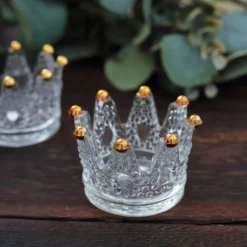 6 Pack Clear Crystal Glass Crown Tea Light Votive Candle Holders With Gold Beaded Tips - 3"x2" -Home Decor Promotional Store CAND HOLD 015 CLRGD D03