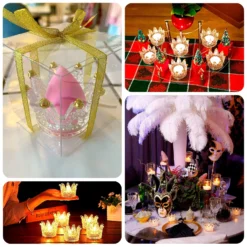 6 Pack Clear Crystal Glass Crown Tea Light Votive Candle Holders With Gold Beaded Tips - 3"x2" -Home Decor Promotional Store CAND HOLD 015 CLRGD EBC2