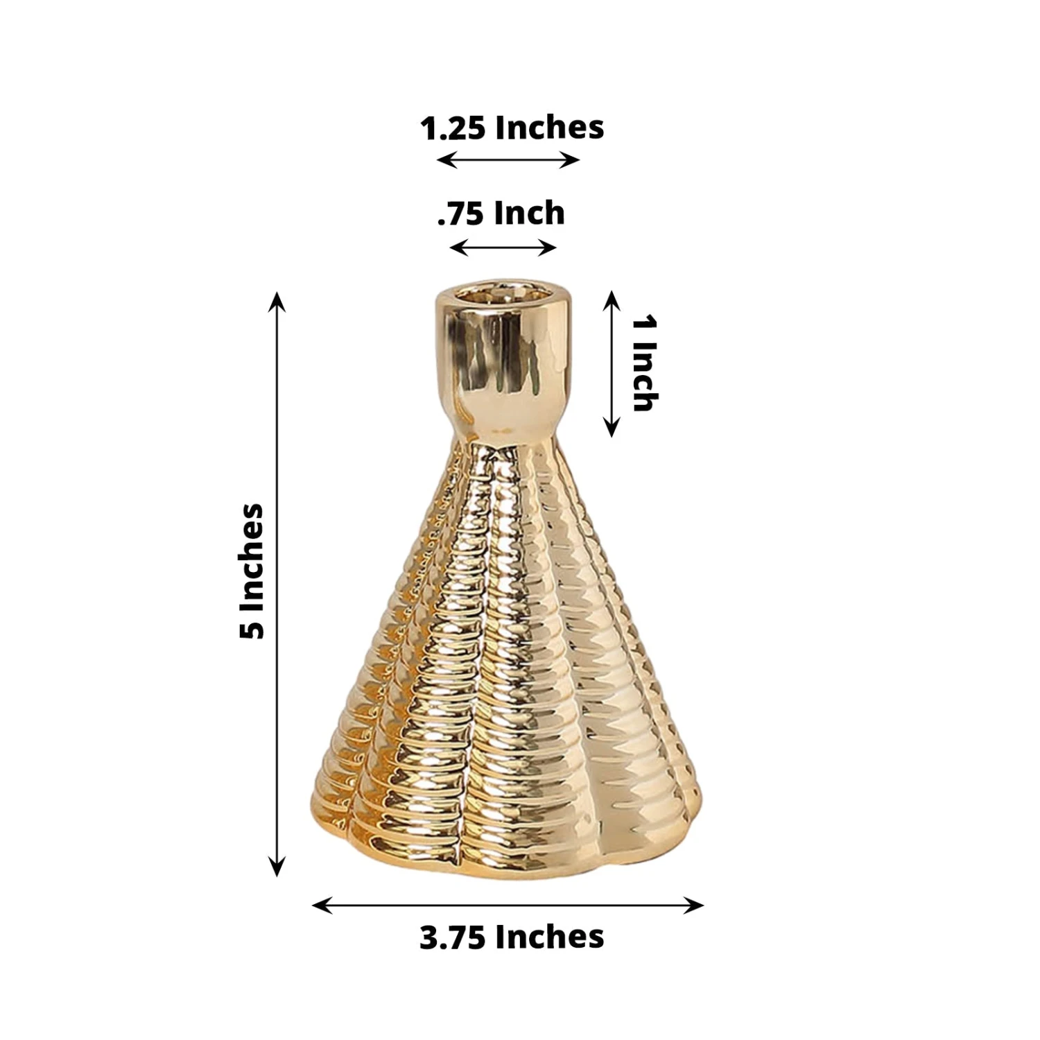 3 Pack Metallic Gold Ribbed Ceramic Taper Candle Holders, Cone Shaped Candlestick Stands 5" 13 3 Pack Metallic Gold Ribbed Ceramic Taper Candle Holders, Cone Shaped Candlestick Stands 5" - Image 13