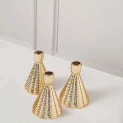 3 Pack Metallic Gold Ribbed Ceramic Taper Candle Holders, Cone Shaped Candlestick Stands 5" 19 3 Pack Metallic Gold Ribbed Ceramic Taper Candle Holders, Cone Shaped Candlestick Stands 5" -Home Decor Promotional Store CAND HOLD TP002 5 GOLD D03 423a78a3 8702 4afb 9681 2a73d920d5d5
