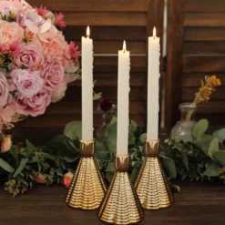 3 Pack Metallic Gold Ribbed Ceramic Taper Candle Holders, Cone Shaped Candlestick Stands 5" 21 3 Pack Metallic Gold Ribbed Ceramic Taper Candle Holders, Cone Shaped Candlestick Stands 5" -Home Decor Promotional Store CAND HOLD TP002 5 GOLD D06 a08118f2 6889 4a51 b417 505c8d3d0ced