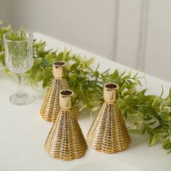 3 Pack Metallic Gold Ribbed Ceramic Taper Candle Holders, Cone Shaped Candlestick Stands 5" 23 3 Pack Metallic Gold Ribbed Ceramic Taper Candle Holders, Cone Shaped Candlestick Stands 5" -Home Decor Promotional Store CAND HOLD TP002 5 GOLD D08 c2b03a6e 00b5 4901 bad7 57ec58c5f21a