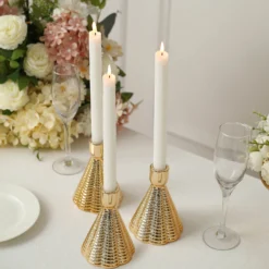 3 Pack Metallic Gold Ribbed Ceramic Taper Candle Holders, Cone Shaped Candlestick Stands 5" 17 3 Pack Metallic Gold Ribbed Ceramic Taper Candle Holders, Cone Shaped Candlestick Stands 5" -Home Decor Promotional Store CAND HOLD TP002 5 GOLD 02 e4b23ff9 2eee 4bf7 bf2e 3cb8cfa0d8e9