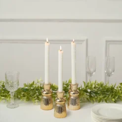 3 Pack Metallic Gold Fluted Ball Neck Ceramic Taper Candle Holders, Ribbed Candlestick Stands 5" -Home Decor Promotional Store CAND HOLD TP003 5 GOLD D07 23ee972c 09ff 45bc b80d 07375c9a7b44