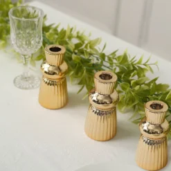 3 Pack Metallic Gold Fluted Ball Neck Ceramic Taper Candle Holders, Ribbed Candlestick Stands 5" -Home Decor Promotional Store CAND HOLD TP003 5 GOLD D08 ced29a3f 44a3 45f1 a683 66ed98b07f45