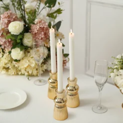 3 Pack Metallic Gold Fluted Ball Neck Ceramic Taper Candle Holders, Ribbed Candlestick Stands 5" -Home Decor Promotional Store CAND HOLD TP003 5 GOLD 02 98afc84a 034d 4e21 b8cb d456e36e08bc