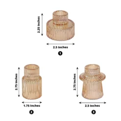 Set Of 6 Ribbed Crystal Glass Taper Candle Holders, Reversible Mini Votive Tealight Candle Stands 3" -Home Decor Promotional Store CAND HOLD TP004 GOLD 98