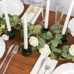 Set Of 6 Ribbed Crystal Glass Taper Candle Holders, Reversible Mini Votive Tealight Candle Stands 3" -Home Decor Promotional Store CAND HOLD TP004 HUNT D01