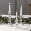 Set Of 3 Clear Fluted Glass Taper Candle Holders, Ribbed Crystal Candlestick Stands - 4", 6", 8"