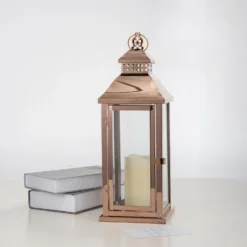 Prism Top Stainless Steel Candle Lantern Centerpiece Outdoor Metal Patio Lantern 19" -Home Decor Promotional Store CAND LANT001 M 054 D11