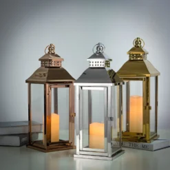 Prism Top Stainless Steel Candle Lantern Centerpiece Outdoor Metal Patio Lantern 19"